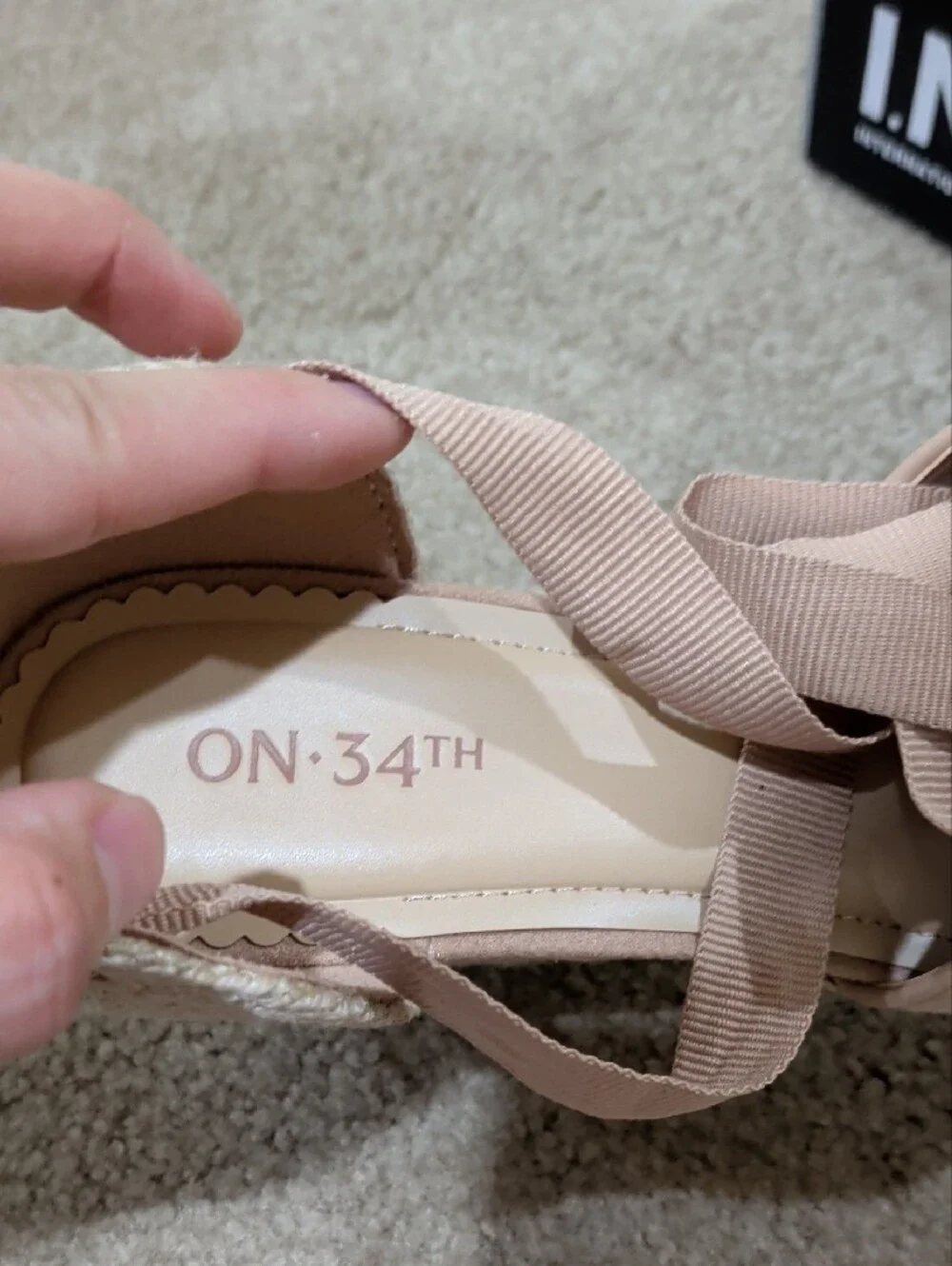 ON 34TH Blush Pink Espadrille Wedge with Ankle Tie NEW Size 7.5